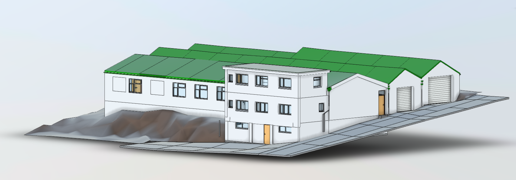 Coordinated three-dimensional building model produced from measured survey data
