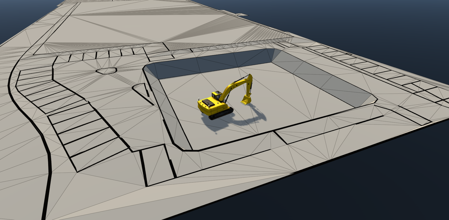 Digital terrain and machine control model prepared for earthworks