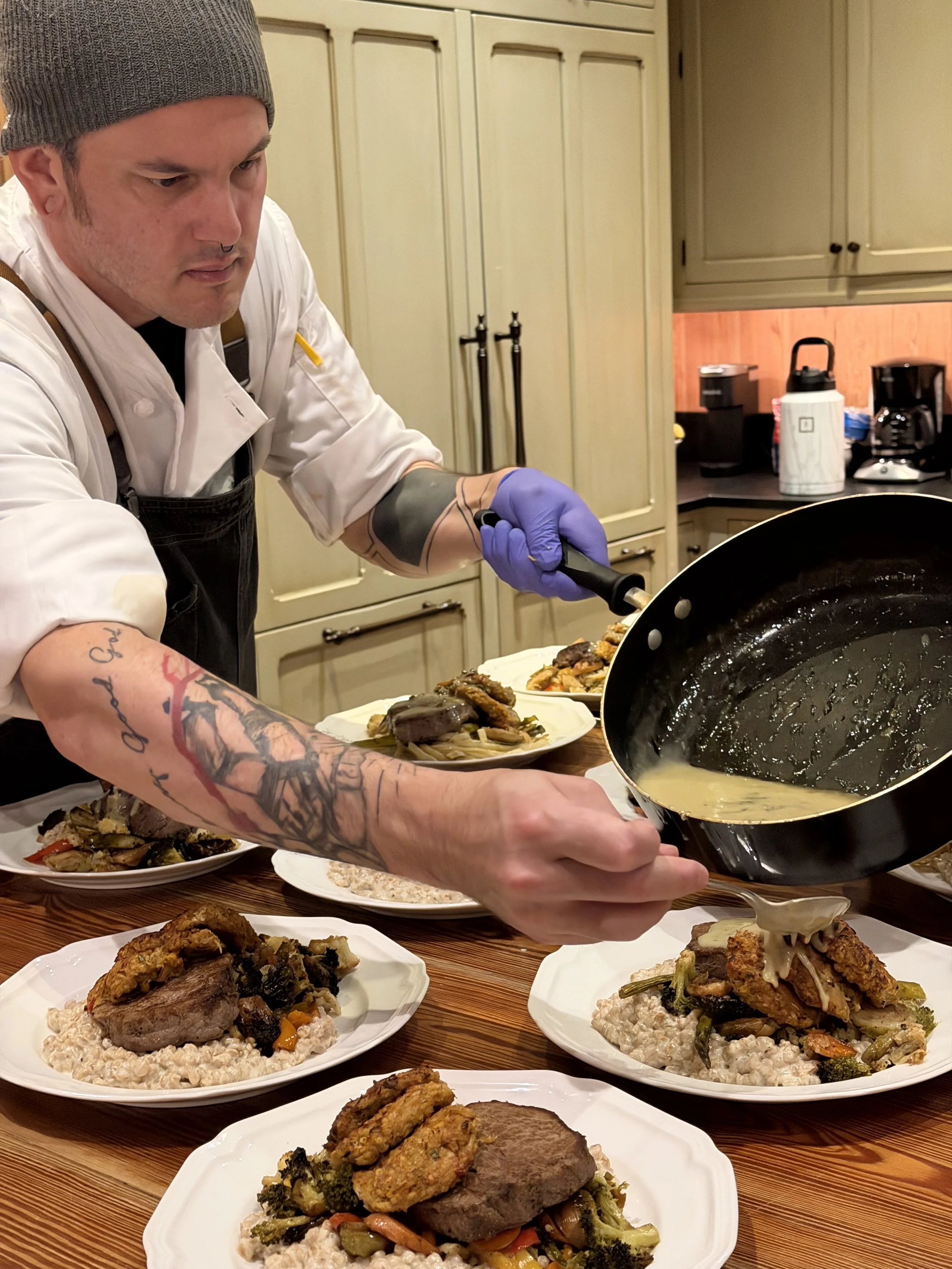 Chef Devin plating supper.