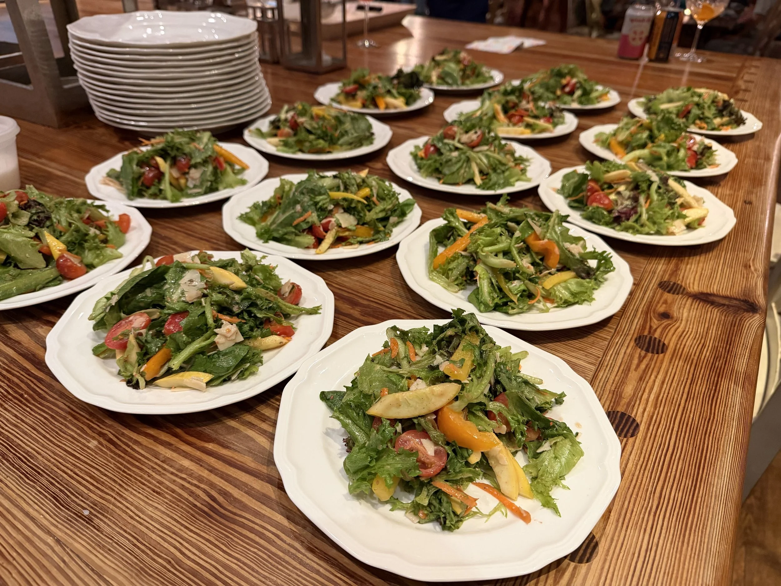 Local Spring Mix, Grape Tomato, Squash, Bell Pepper, Carrot, Shaved Parmesan, Raspberry White Balsamic Vinaigrette