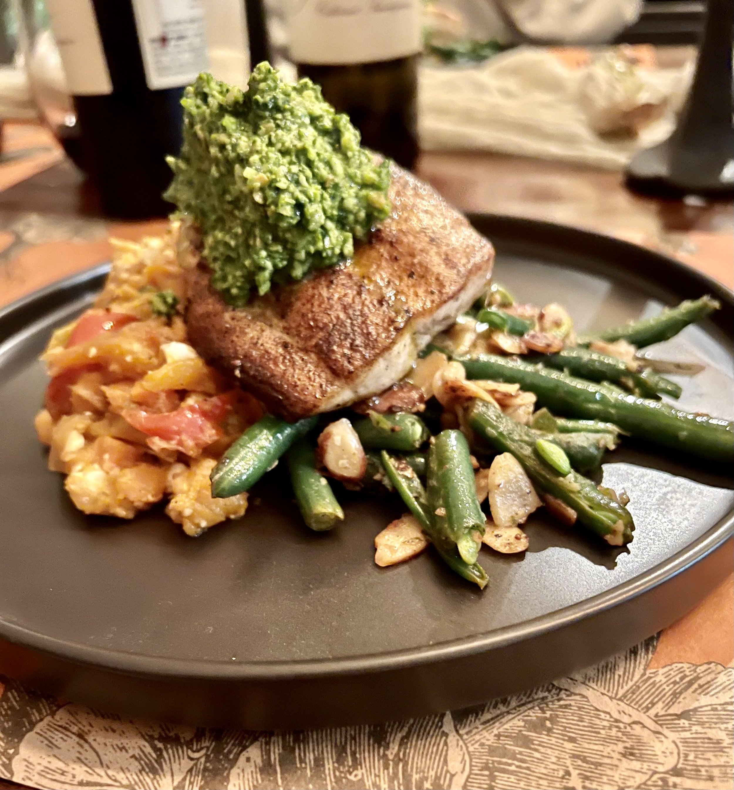 Seared Local Flounder, Roasted Fingerling Potatoes, Sautéed Green Beans, Lemon Caper Cream 