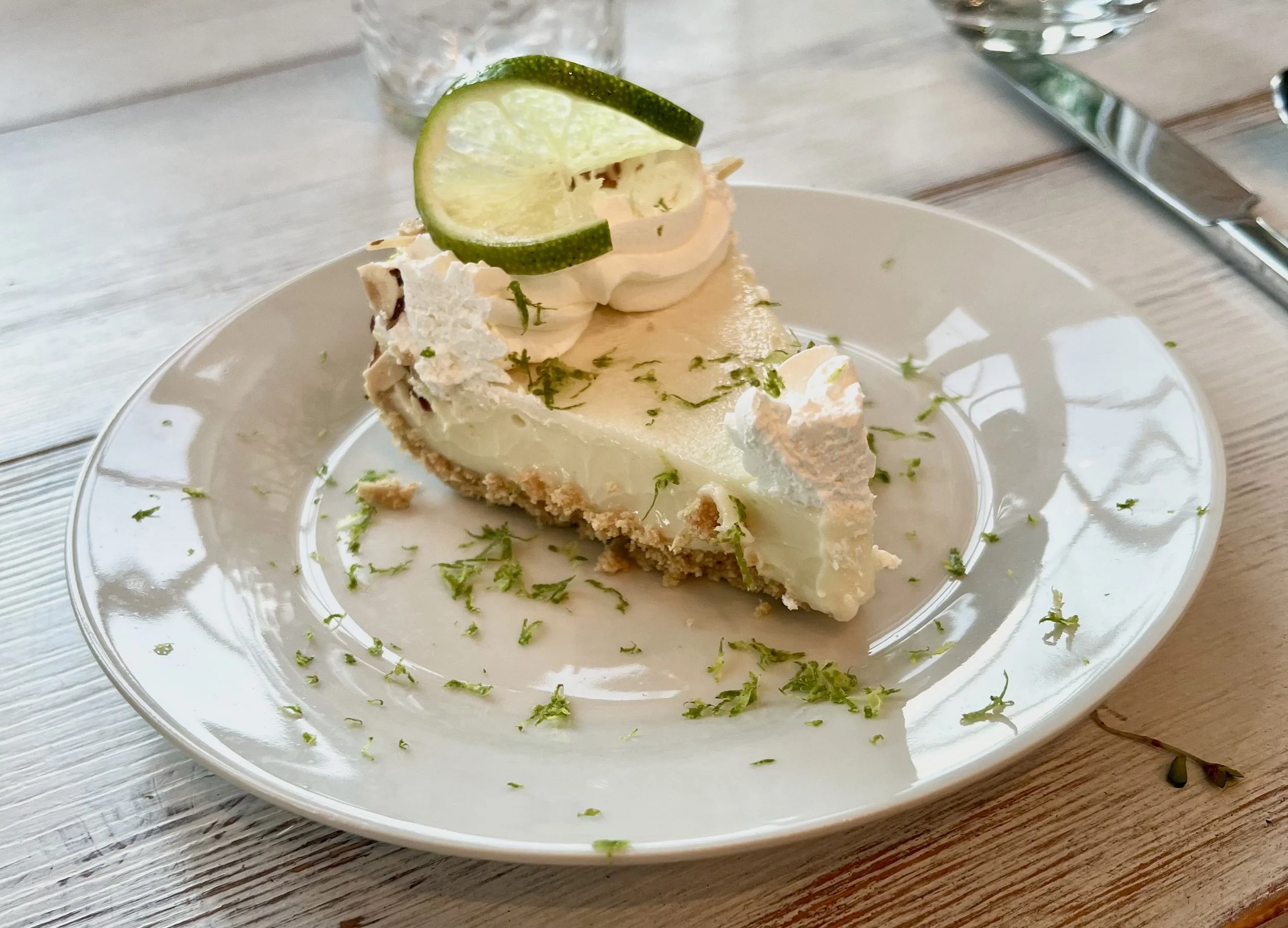 Key Lime, Graham Crust, Creme Chantilly,
Lime Zest
