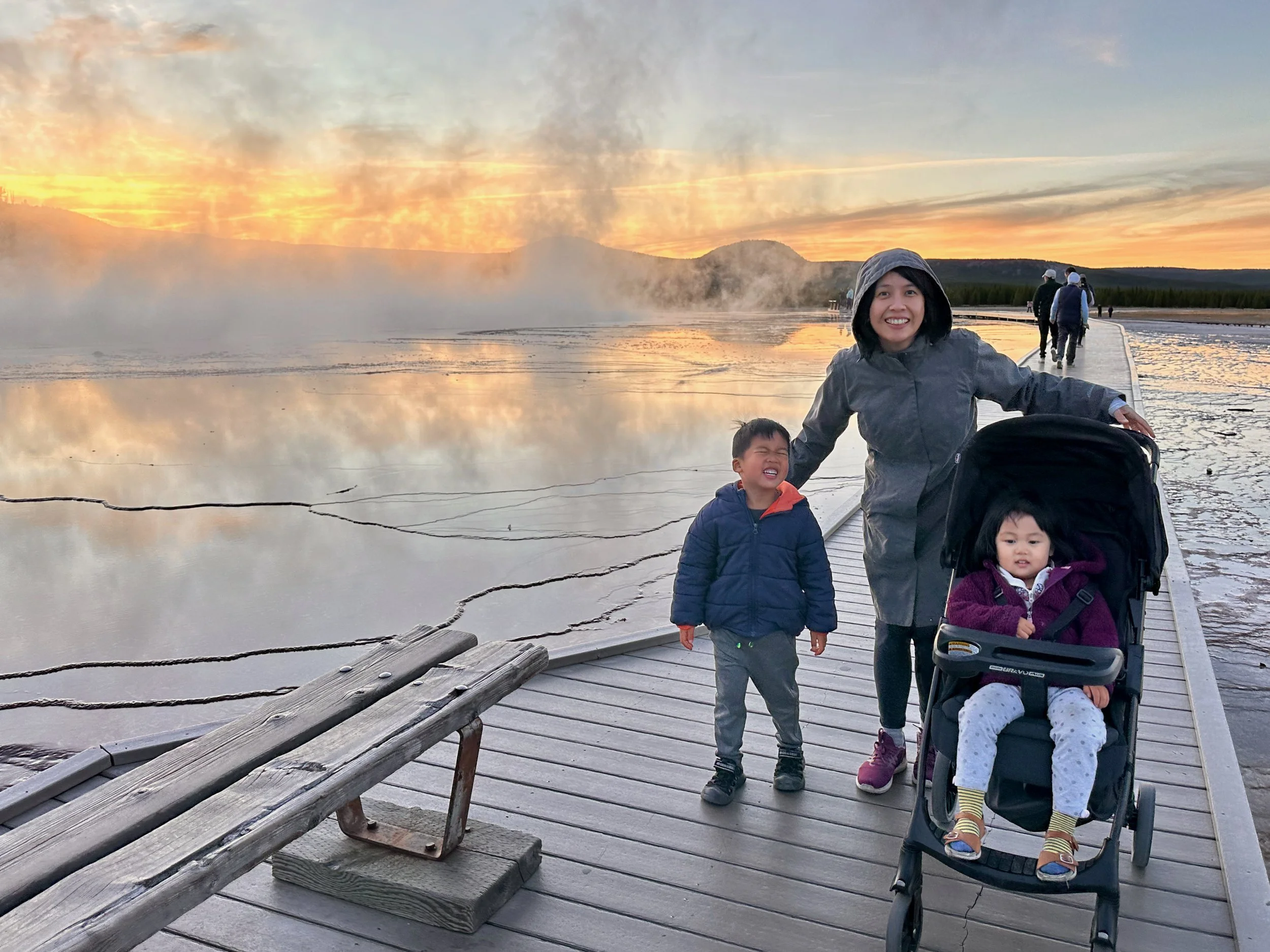 Grand Prismatic Springs at sunset