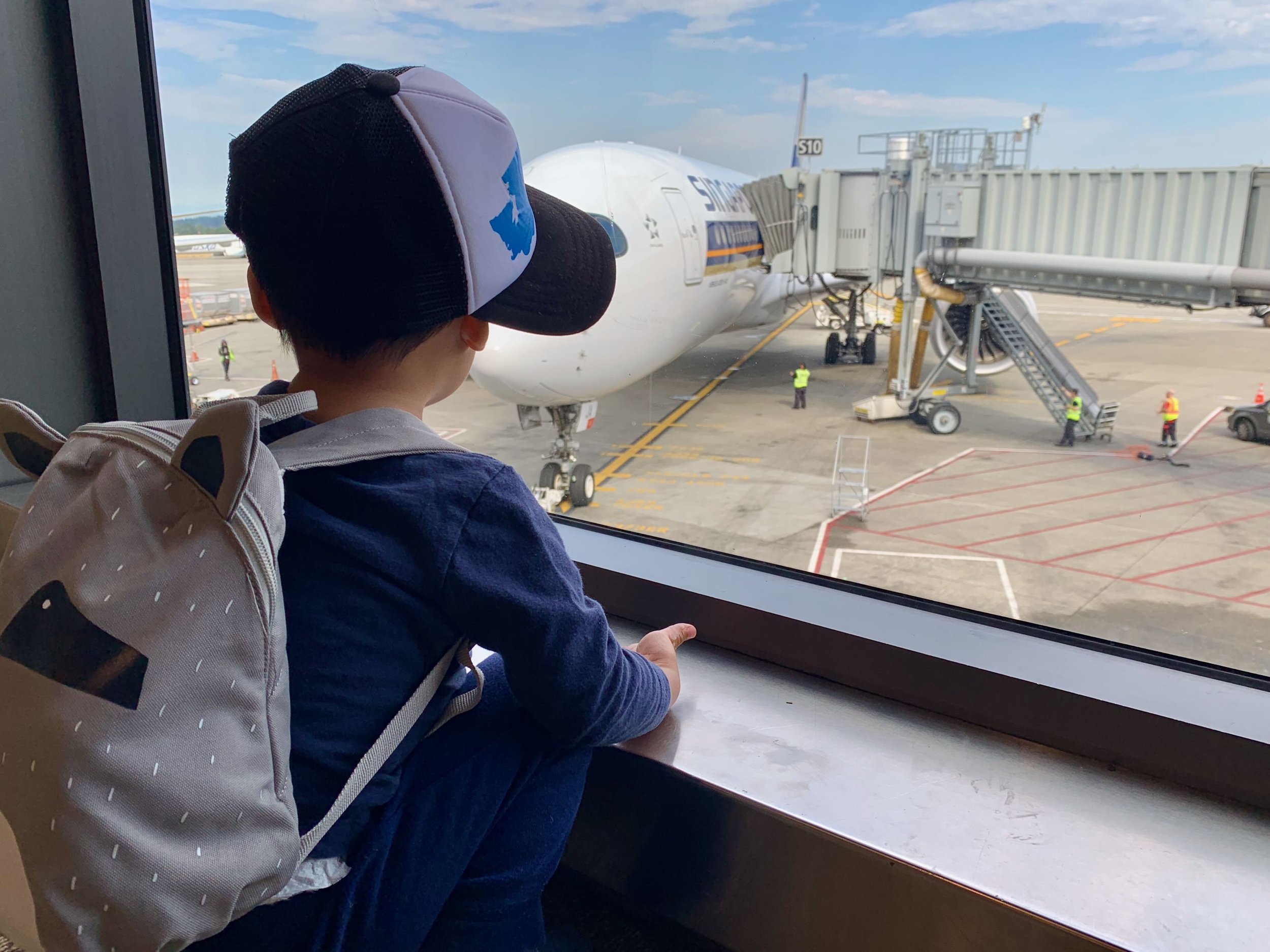 Ethan ready to board his first flight.