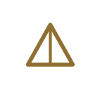 Gold-colored geometric triangle with internal lines forming a tent representing the logo for Larkin's Industrial Tents.