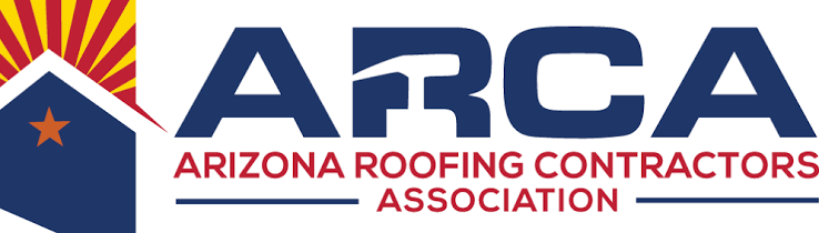 Logo of the Arizona Roofing Contractors Association (ARCA), featuring a stylized house with a roof, a star, and sun rays in the background. The text reads 'ARCA ARIZONA ROOFING CONTRACTORS ASSOCIATION' in blue and red.