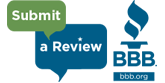 Logo with the text 'Submit a Review' above the Better Business Bureau (BBB) logo and website