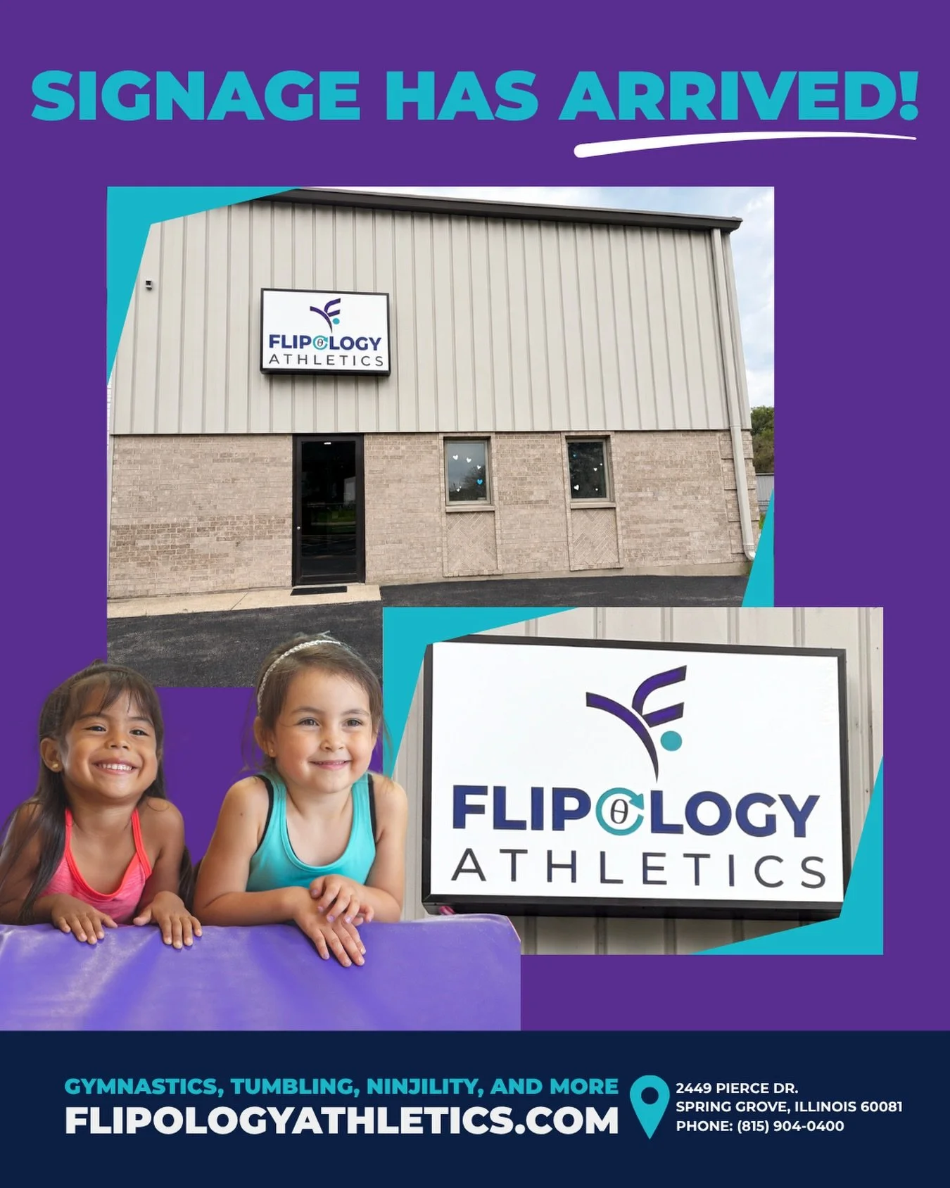 The sign is up and Flipology Athletics is officially here! 🎉

Registration is open, and Grand Opening Week is in full swing! Come join the fun and try a class for FREE!

📍 Spring Grove, IL
💻 FlipologyAthletics.com

#FlipologyAthletics #GrandOpenin