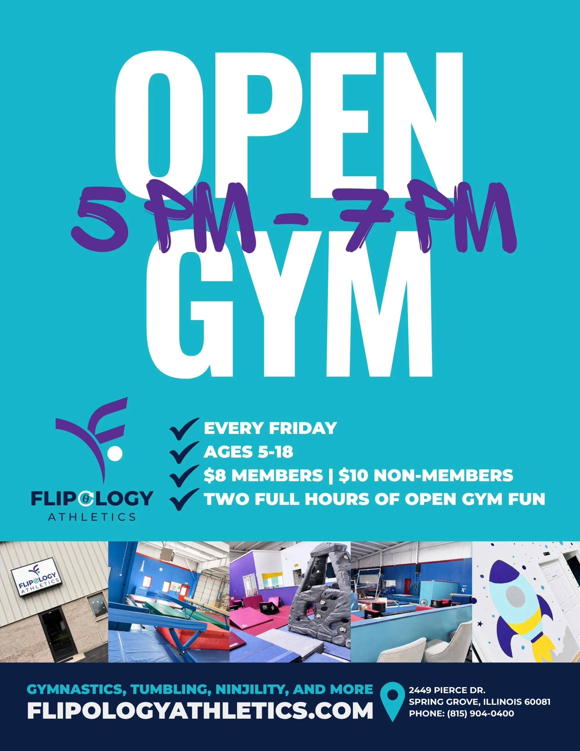 🤸 TWO-HOUR OPEN GYM TONIGHT!

Come flip, climb, jump, and play from 5:00&ndash;7:00 PM at Flipology Athletics!

⭐ Ages 5&ndash;18
⭐ $8 members | $10 non-members
⭐ Two full hours of open gym fun!

Grab your friends and join us tonight! Maybe register