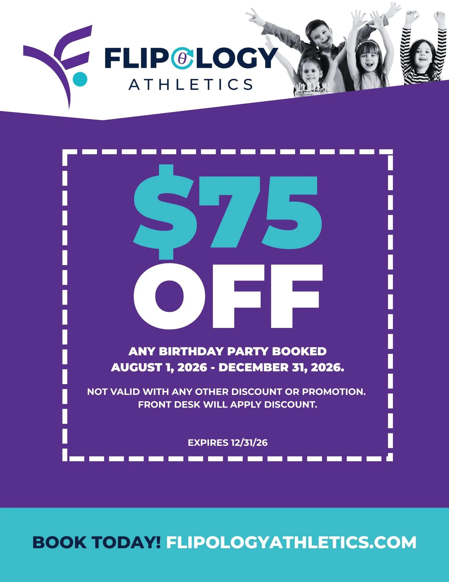 BIRTHDAY PARTY? SAY LESS. 🎂

$75 OFF Flipology Birthday Parties for a limited time.

Big fun. Less planning. No membership required.

BOOK NOW ONLINE