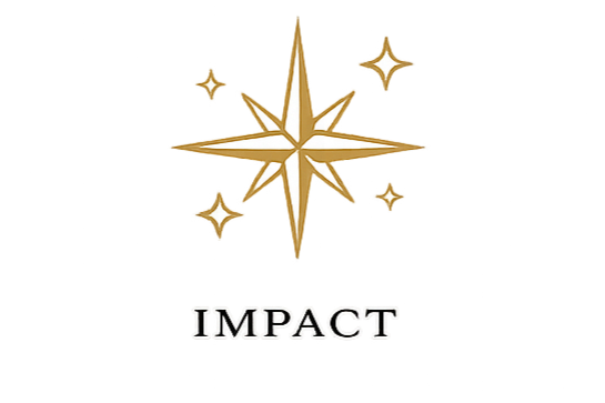 A gold starburst graphic with smaller stars around it and the word "IMPACT" below.