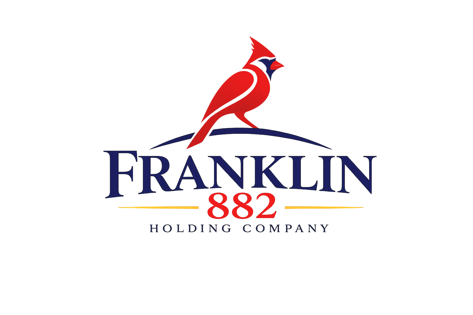 Distorted logo of Franklin 82 Hopping Company, featuring a red cardinal bird sitting on a blue platform.