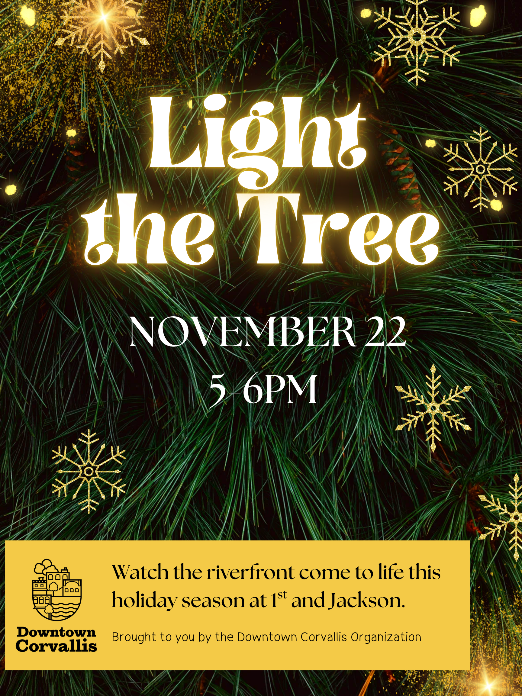 Lite the Tree poster - November 22 at 5pm on the Waterfront. Experience a new holiday tradition!