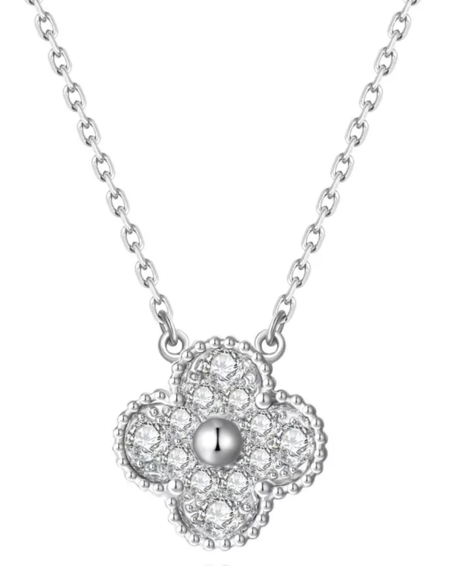 Four Leaf Clover Sparkle Necklace silver VCA.png
