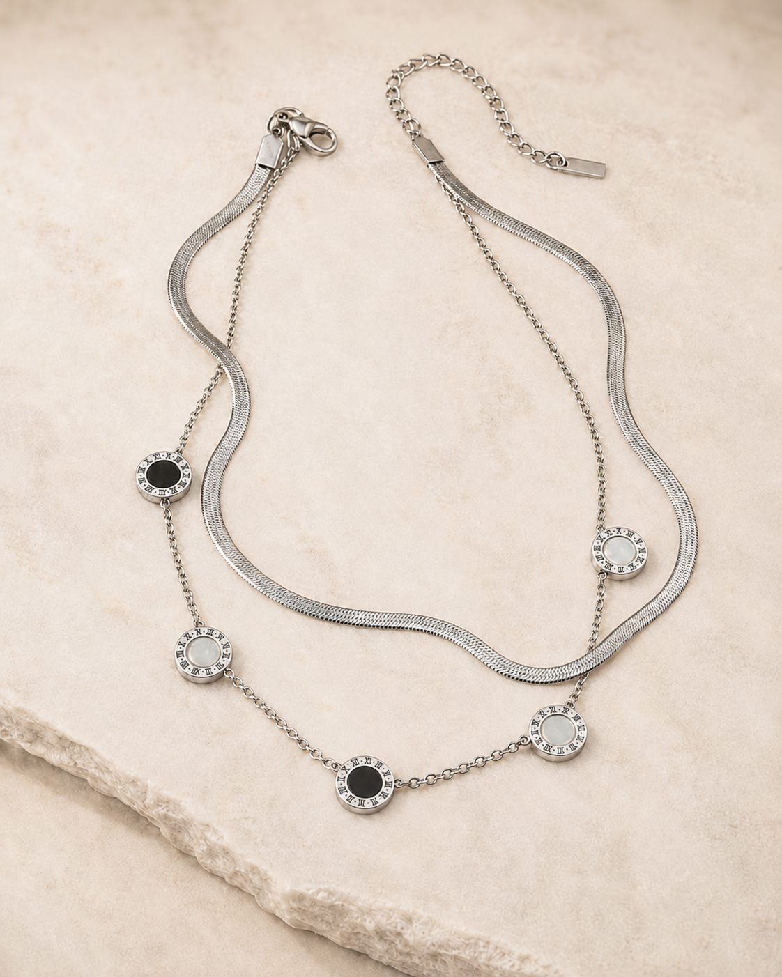 Roman Numeral Double Chain Necklace