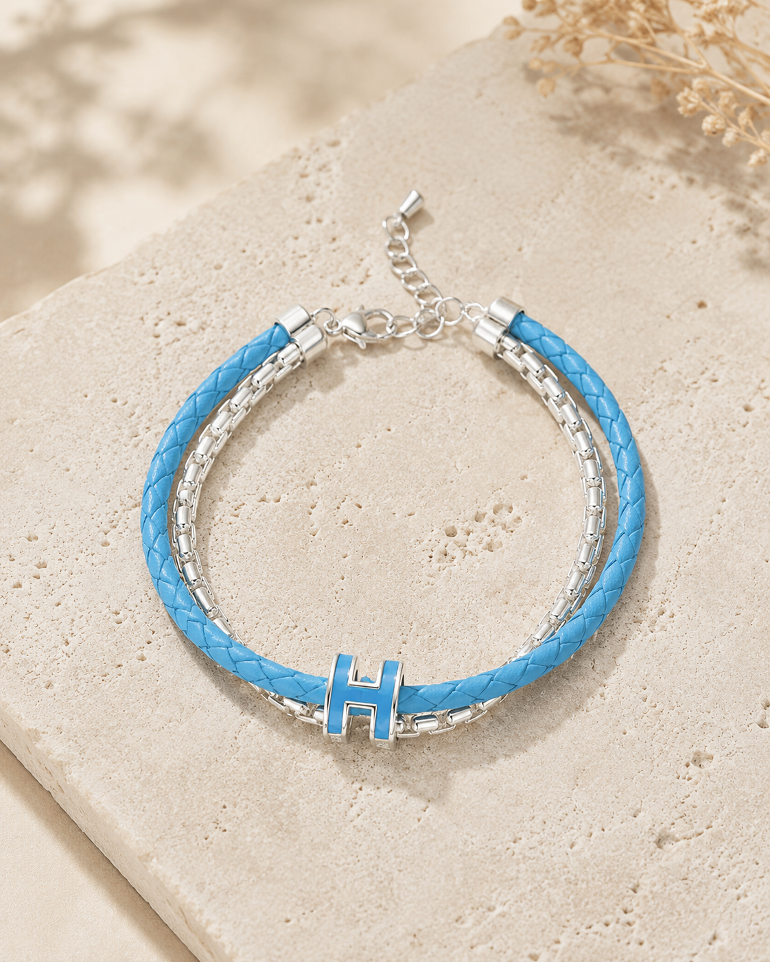 H Huggie Pop Leather Rope Chain Bracelet