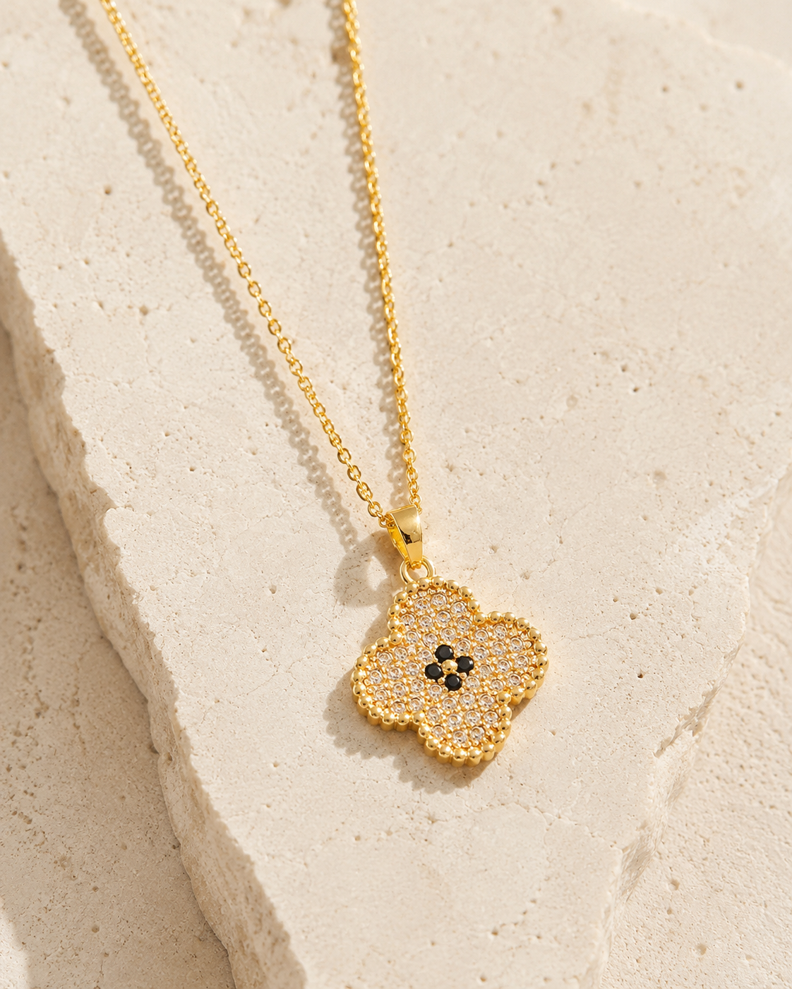 Gold Four Leaf Clover Blue Necklace .png