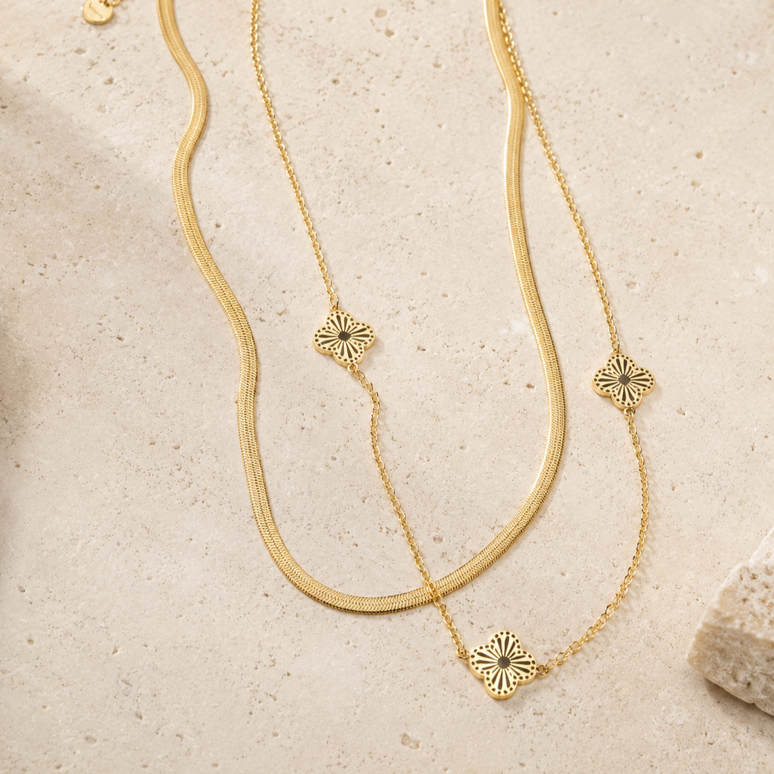 Four Leaf Clover Double Chain Necklace