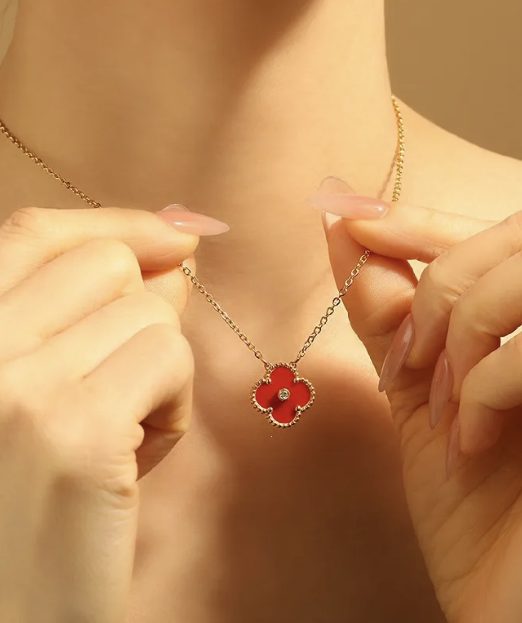 Four Leaf Clover with Stone Necklace