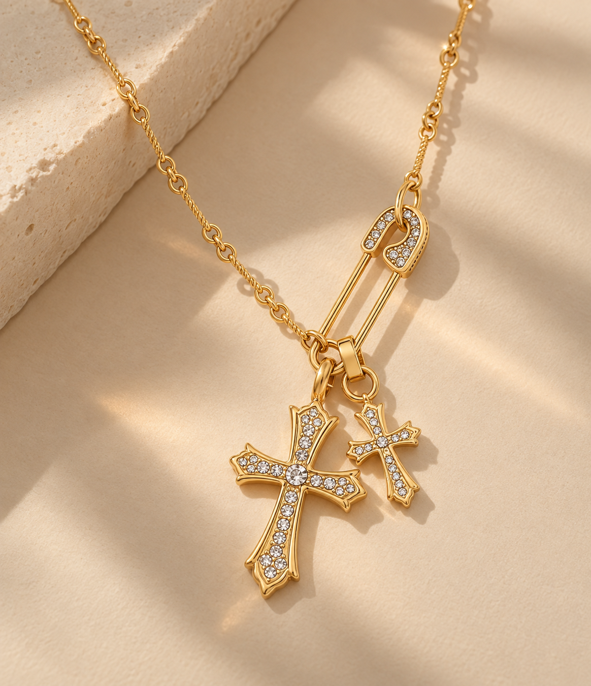 Double Cross Safety Pin Pendant Necklace chrome hearts.png