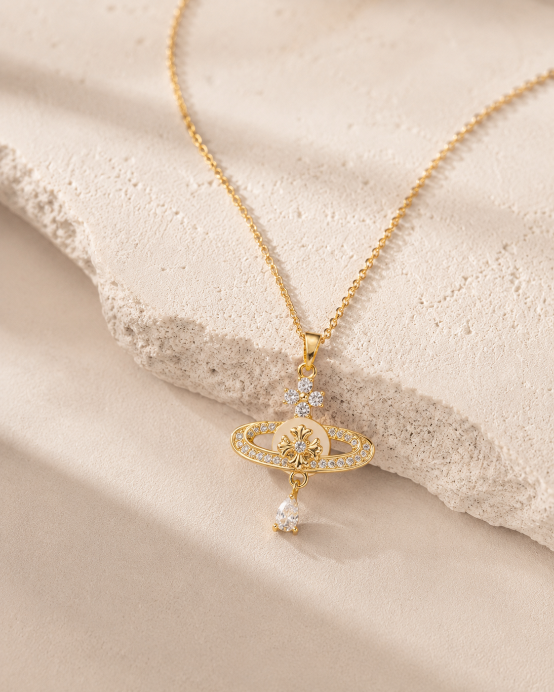 Cross Planet Orb Pendant Necklace