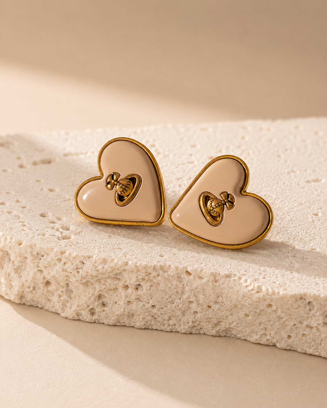 Cross Planet Heart Stud Earrings