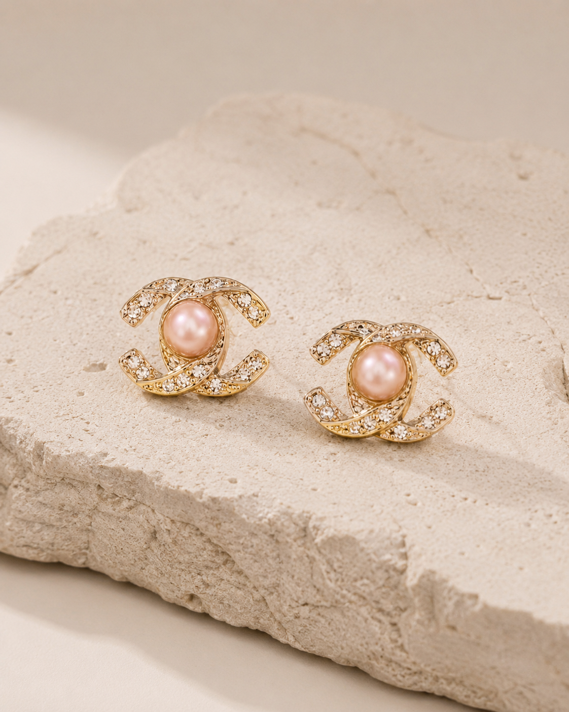 Double C Dainty Pearl Stud Earrings