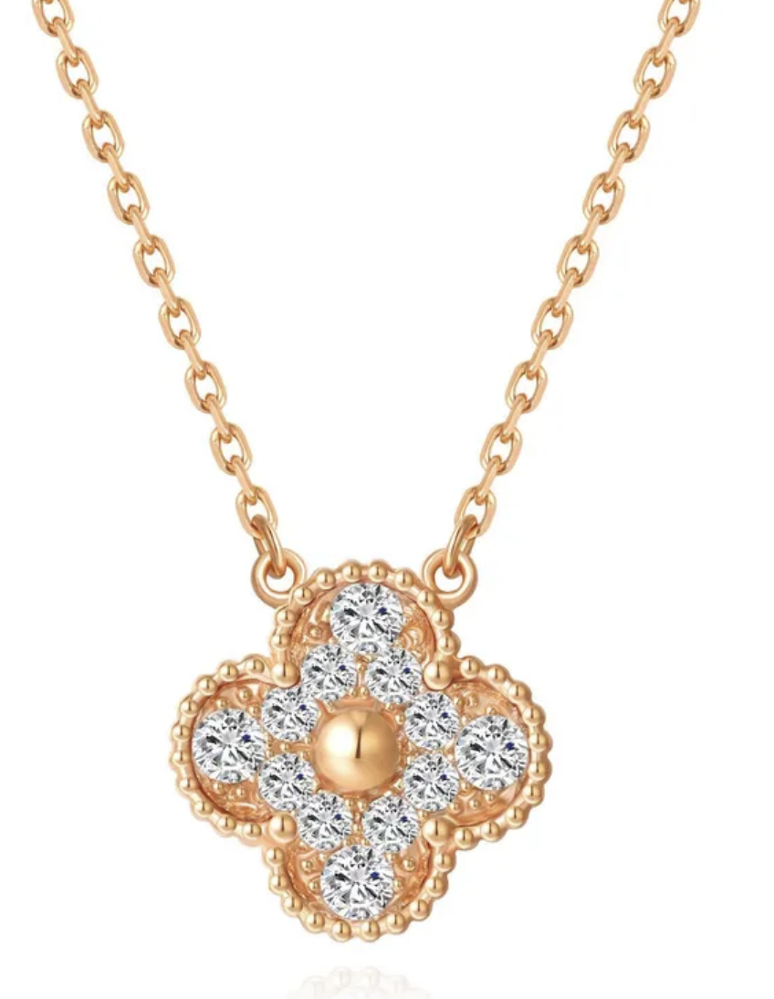Four Leaf Clover Sparkle Necklace Rose gold VCA.png