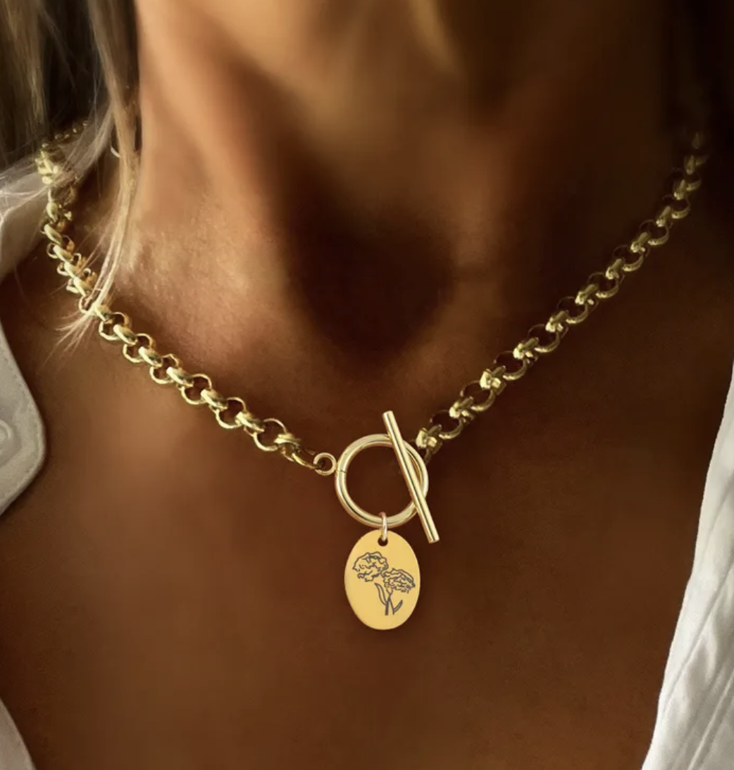 Birth Month Flower Toggle Necklace