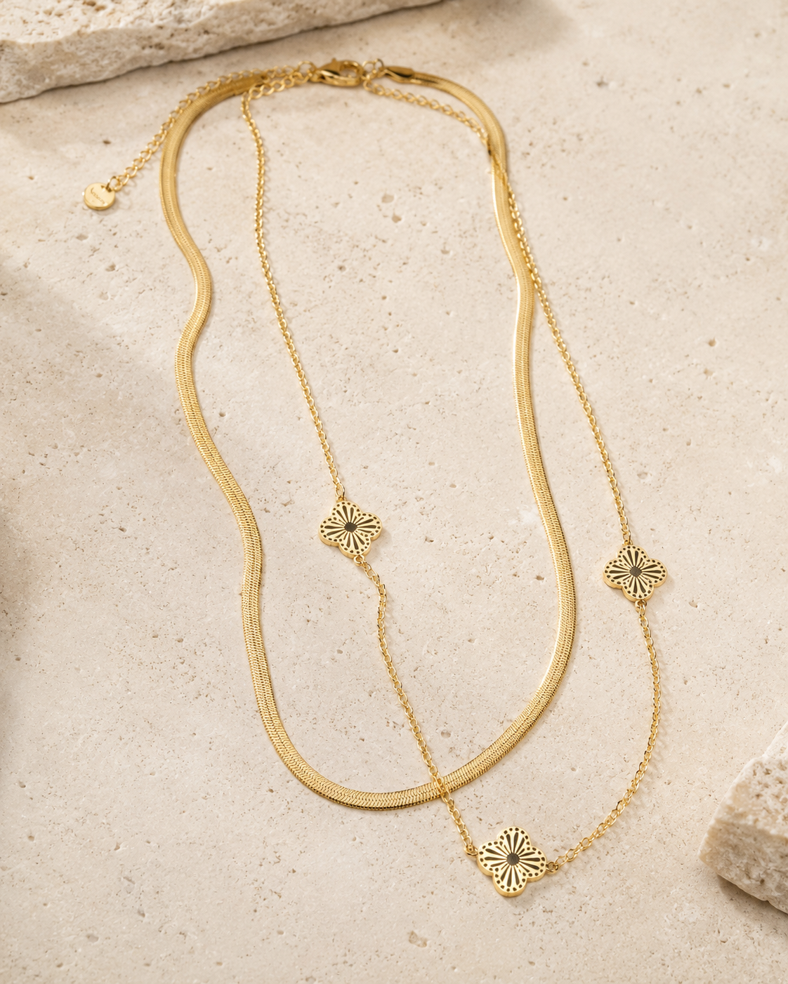 Four Leaf Clover Double Chain Necklace