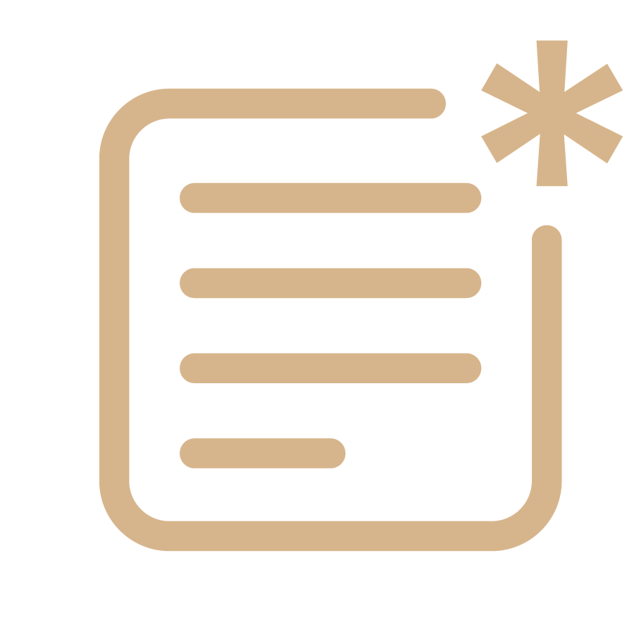 Icon of a document with text lines and a starburst in the top right corner