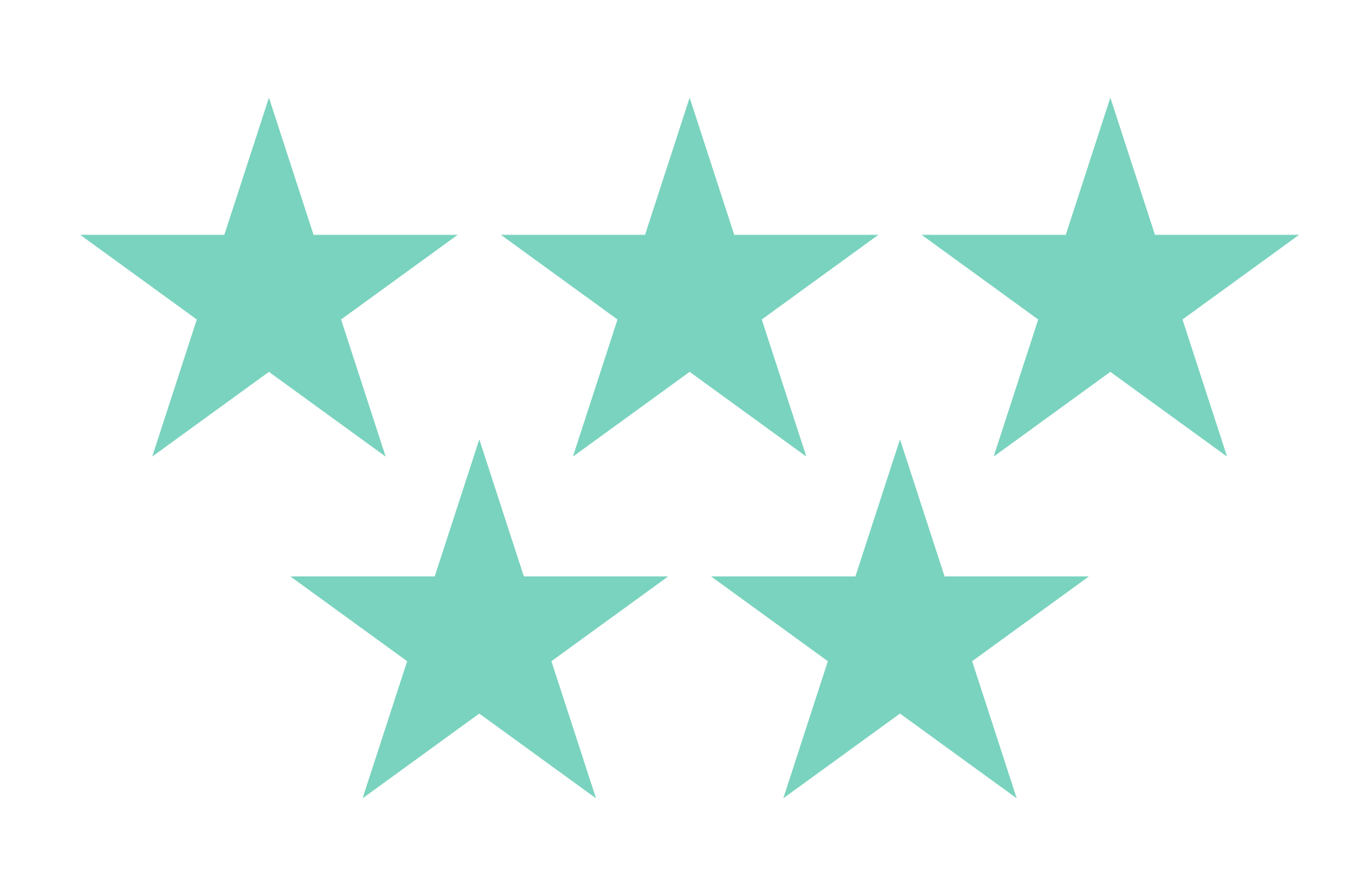 Five teal stars arranged in a pattern indicating a five-star rating.