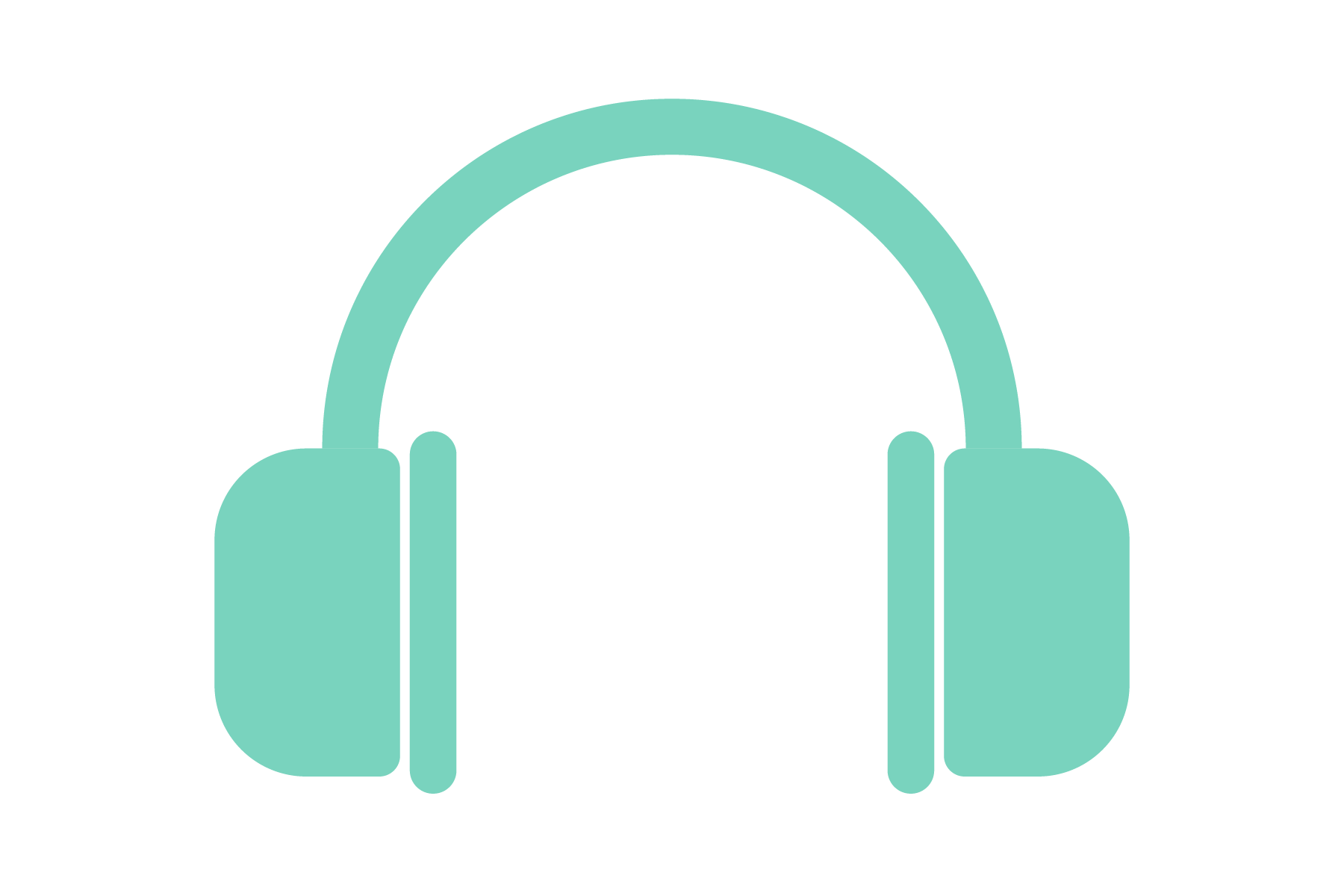 Icon of teal over-ear headphones with a curved headband and cushioned ear cups.