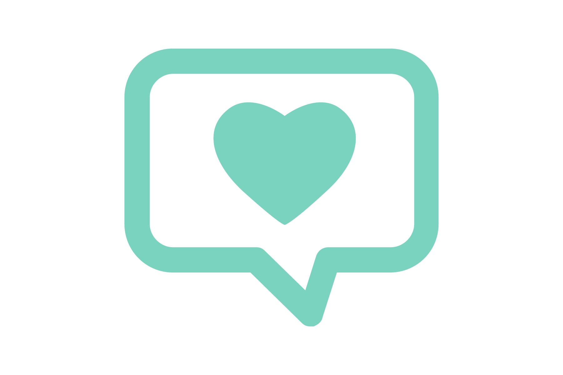 A teal speech bubble icon with a heart inside.