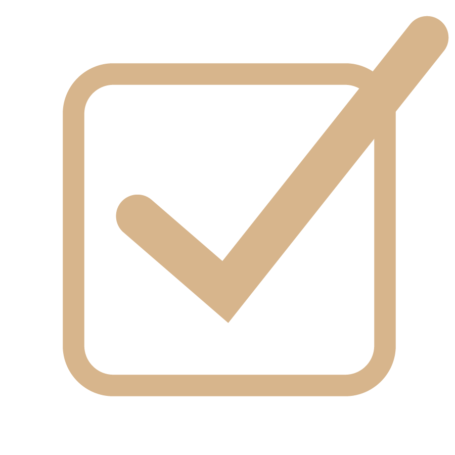 Icon of a checkmark inside a square, beige color.