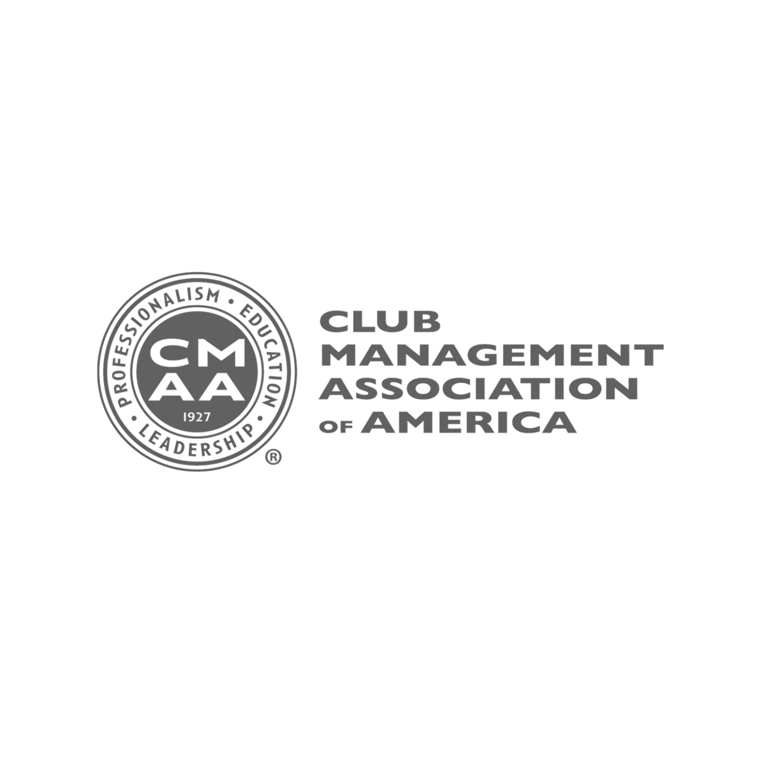 Logo of the Club Management Association of America, featuring a circular emblem with the text 'PROFESSIONALISM EDUCATION LEADERSHIP' and the initials 'CMAA' in the center, alongside the words 'CLUB MANAGEMENT ASSOCIATION OF AMERICA'.