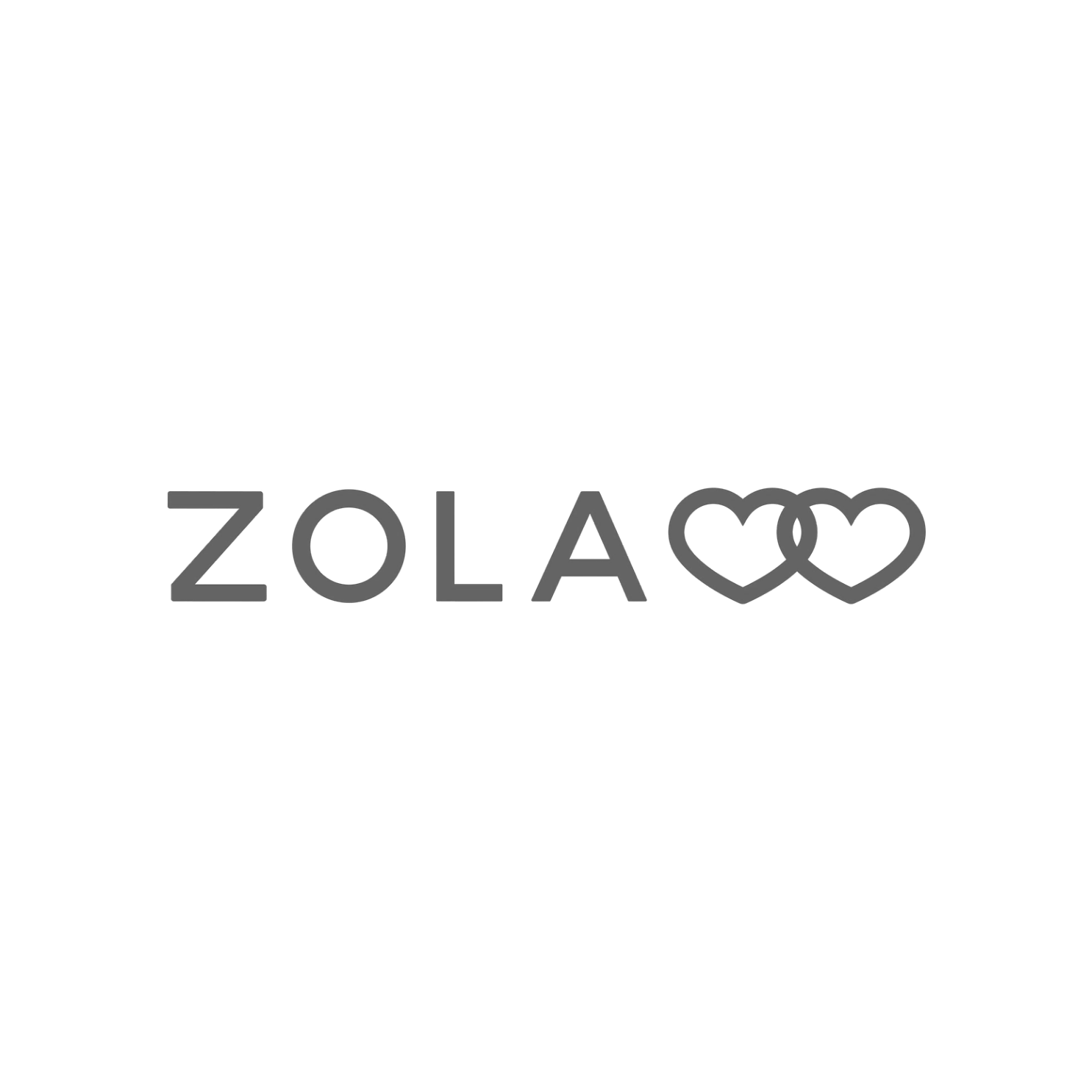 Black background with the word "ZOLA" in gray capital letters, with the "O" replaced by two interlocking gray hearts.