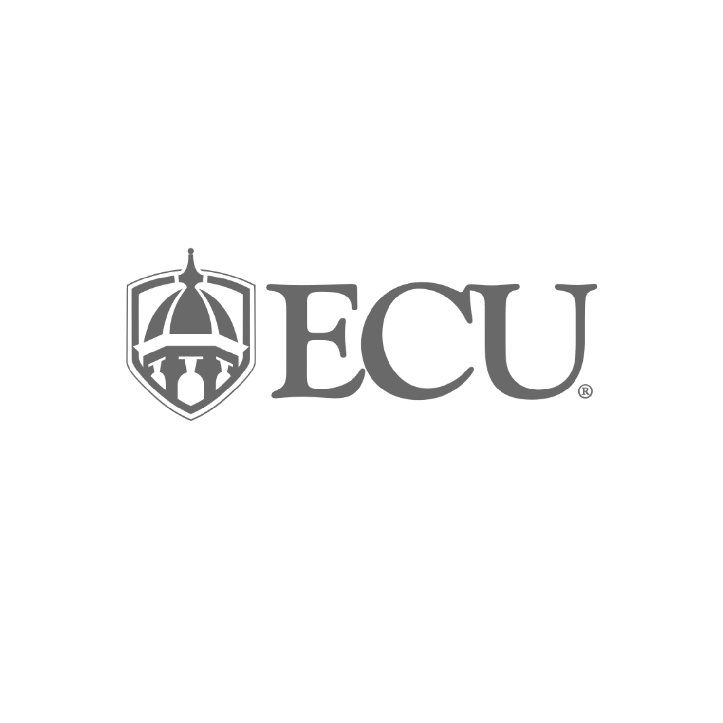 ECU logo featuring a shield with a stylized image of a building and the text 'ECU'