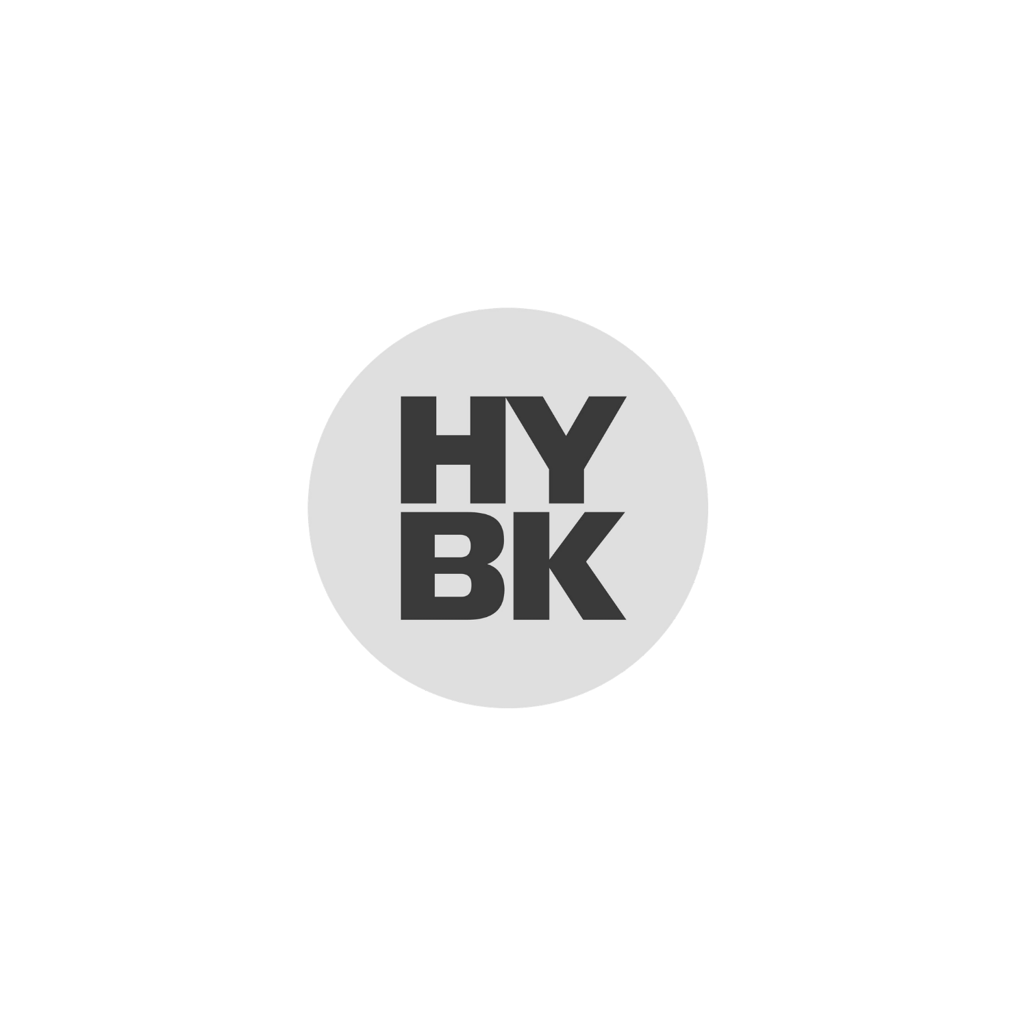 A black T-shirt with a circular logo featuring the text 'HY B K' in bold letters on a light gray background.