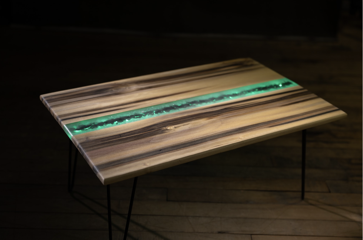 Rainbow Poplar Coffee “Flow Table” w/ LED Inlay