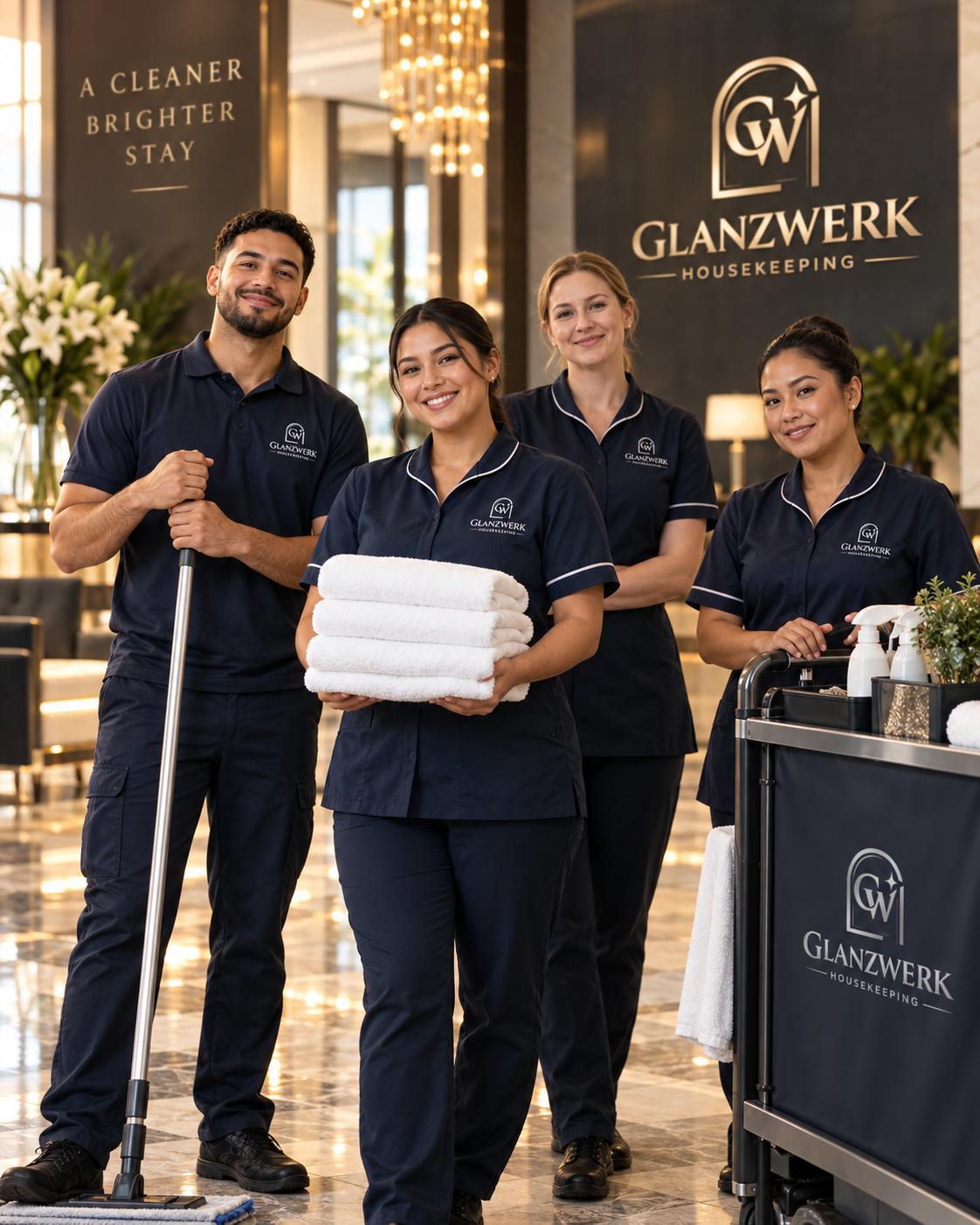 Housekeeping-Team von Glanzwerk Housekeeping bei der Zusammenarbeit im Hotel