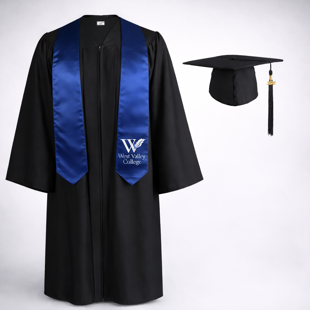 West Valley Graduation cap and gown with stole.png