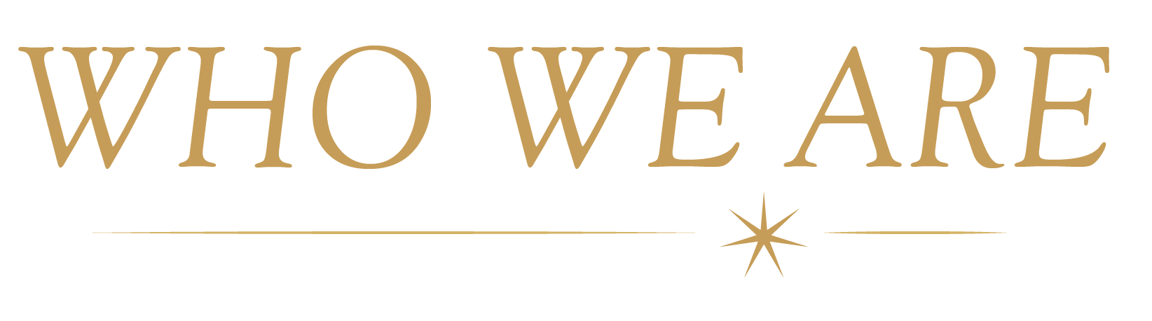 Stylized gold text reading 'Who We Are' with a starburst and line design underneath.