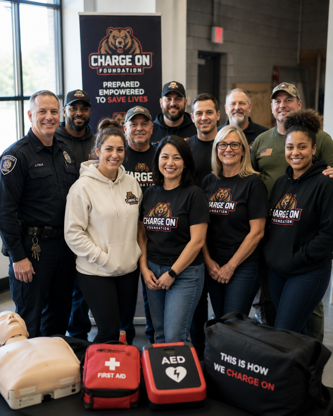 Charge On Foundation team members and community partners supporting lifesaving education and preparedness.
