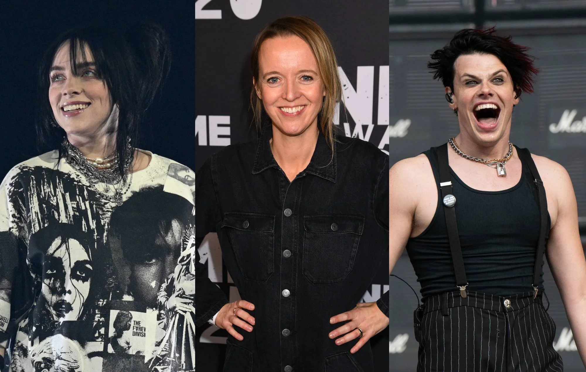 Collage of three women with short hair, each with different styles and outfits, smiling or expressing excitement.