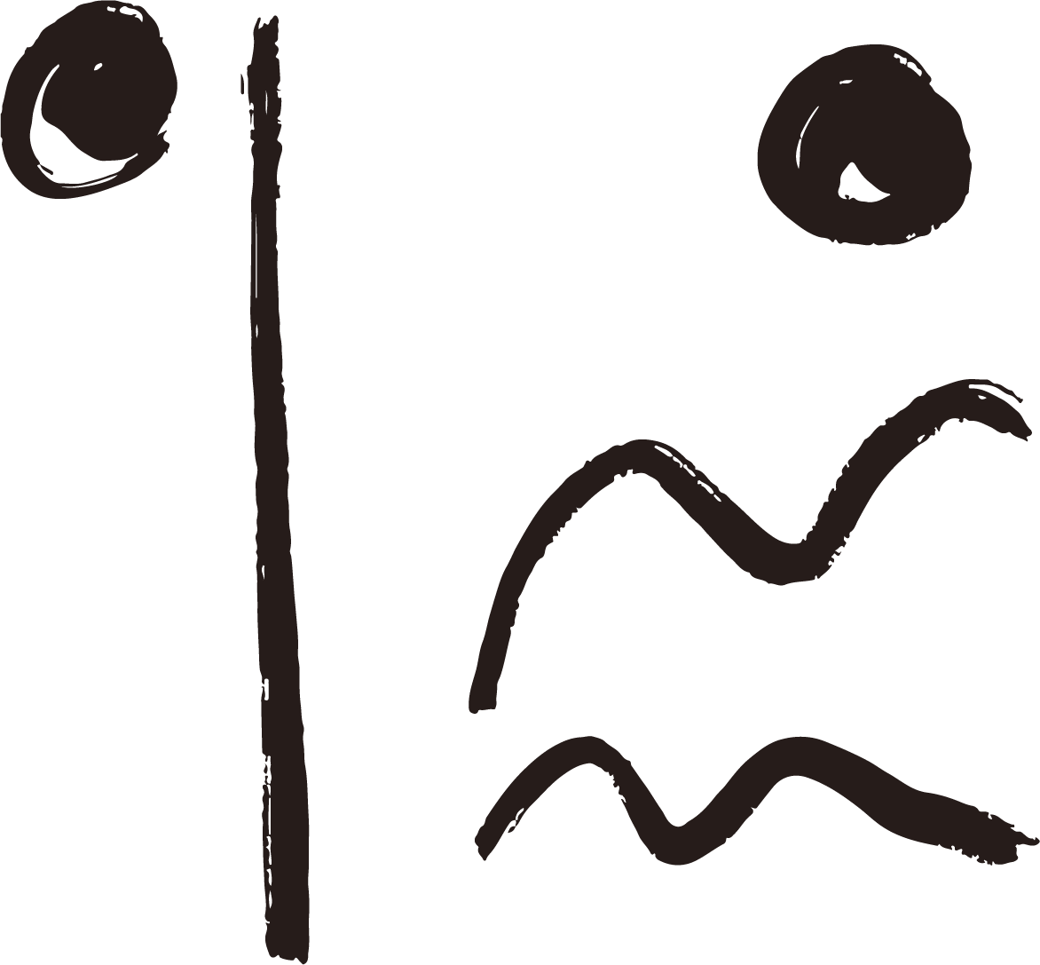 A simple drawing of a smiling face with two eyes, a nose, and a mouth, using minimal lines and shapes.