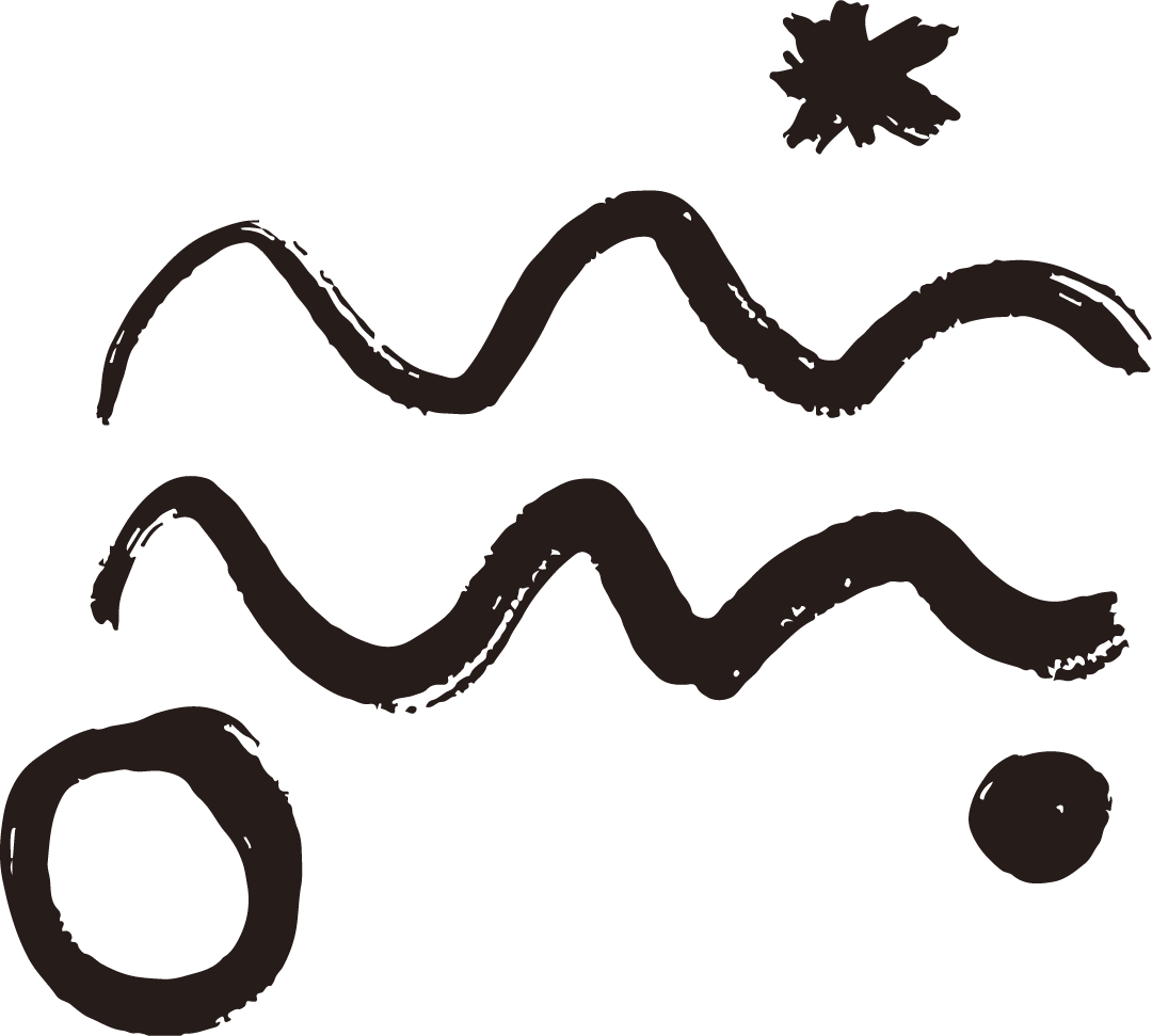 Abstract black and brown artistic illustration with curved lines, a star-shaped figure, and a circle, resembling a landscape scene.