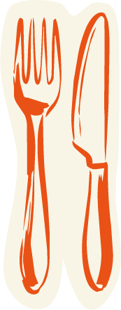Illustratie van vork en mes voor De Eetgency, marketingbureau voor de horeca.