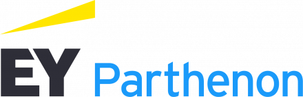 EY Parthenon logo with stylized yellow and black graphic on top