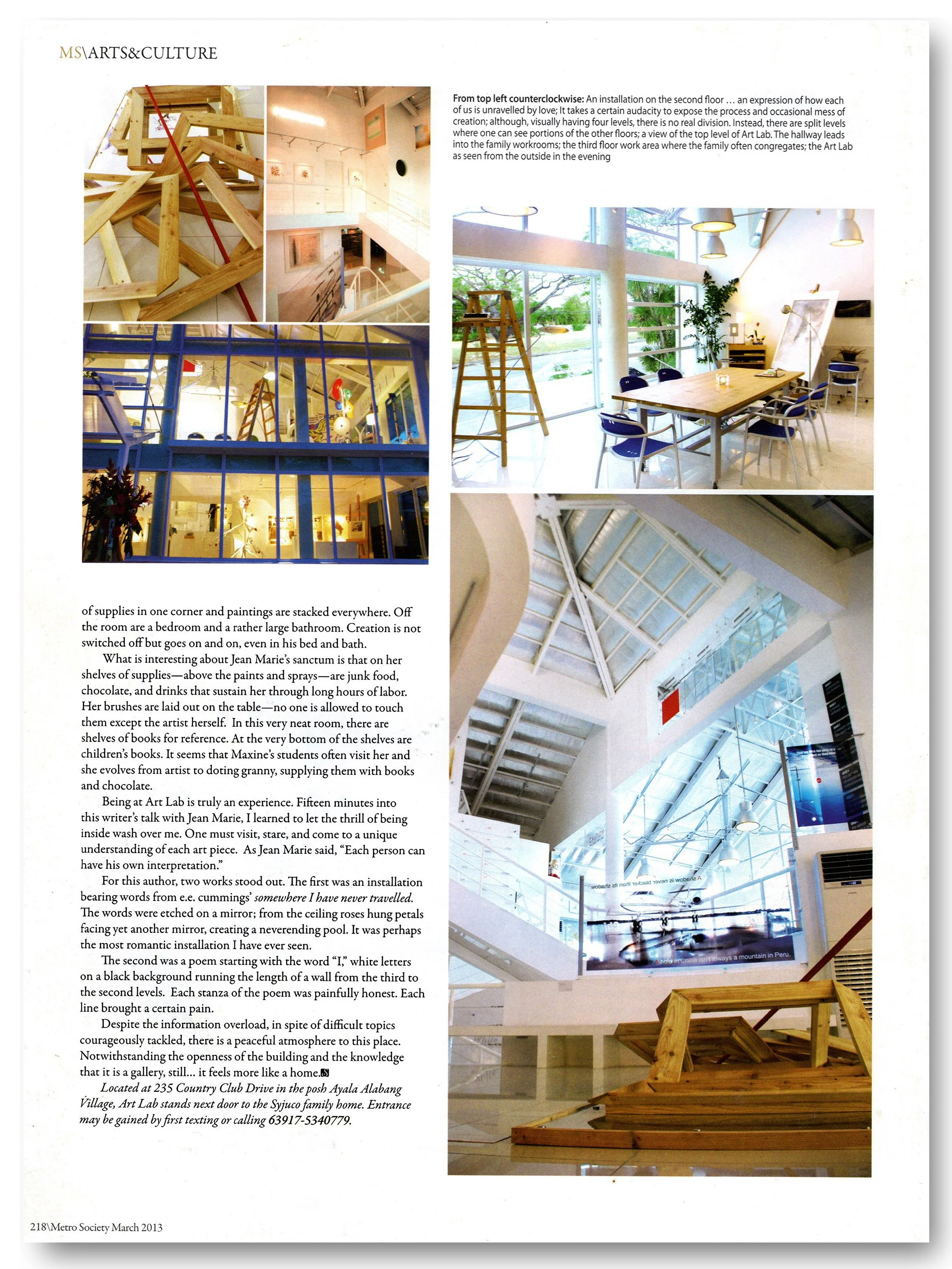 Art Lab Atelier Cesare and Jean Marie Syjuco featured in Metro Society magazine with title "Art Sanctum" - Art Lab The Syjuco Museum - artworks by Maxine Syjuco - Cesare Syjuco - Jean Marie Syjuco